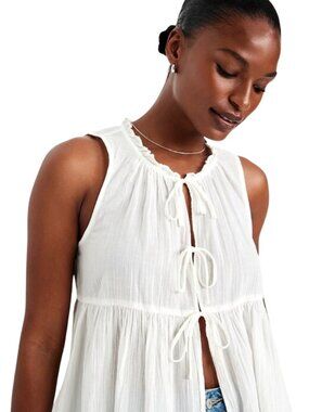 100% Cotton Old Navy Sleeveless Crinkle Gauze Tie-Front Top